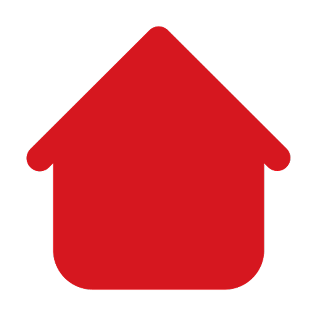 Red house icon on black background.