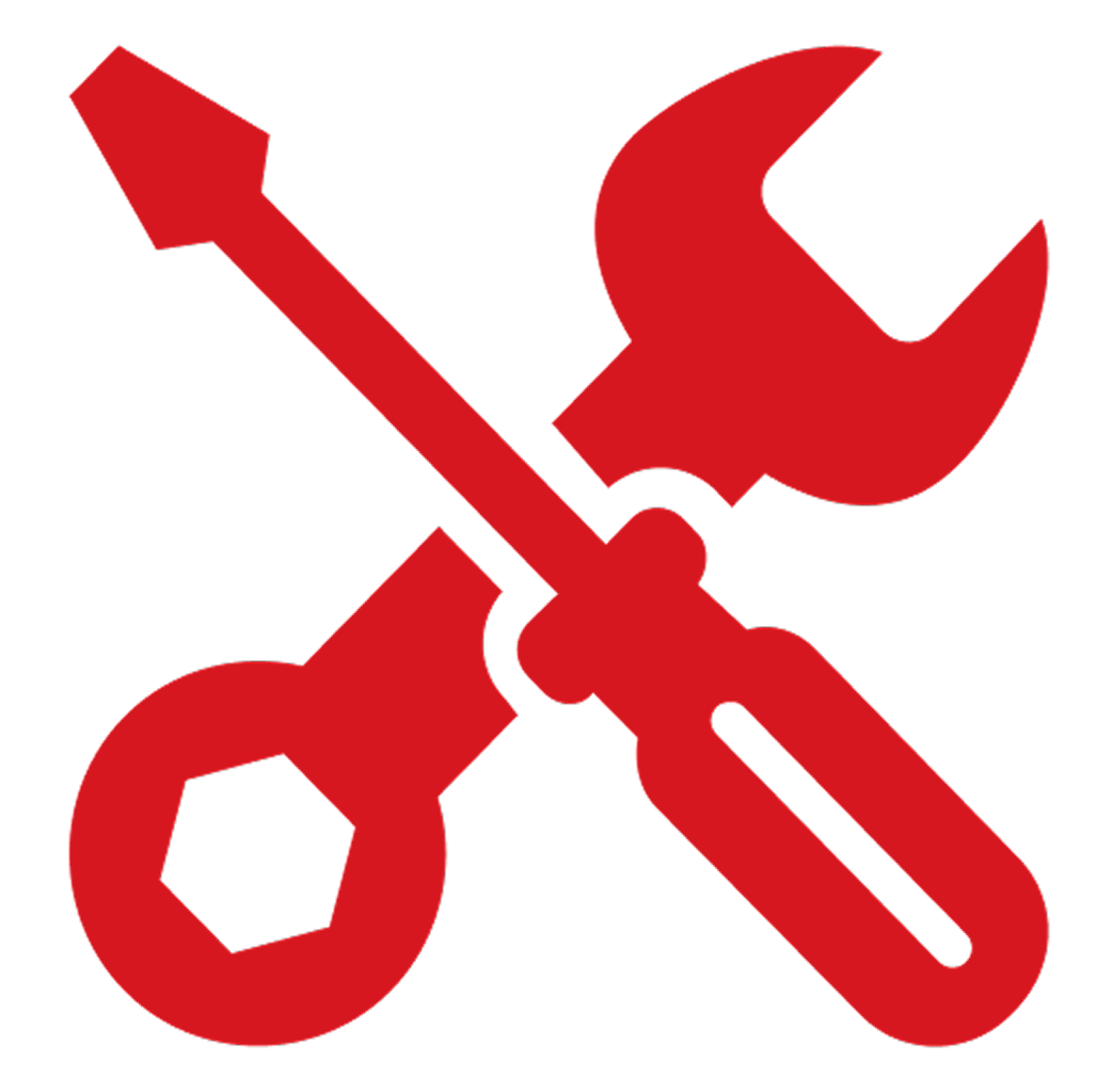 asset-9 Red tools icon on black background.